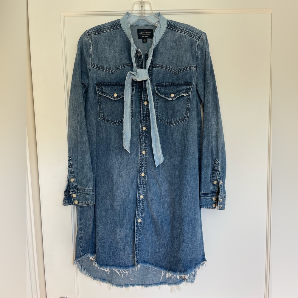 Lucky Brand Denim Shirt Dress Western style Neck Tie Size XS